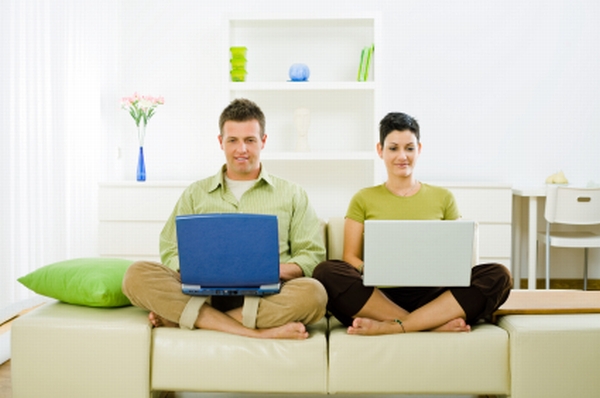 two people in living room